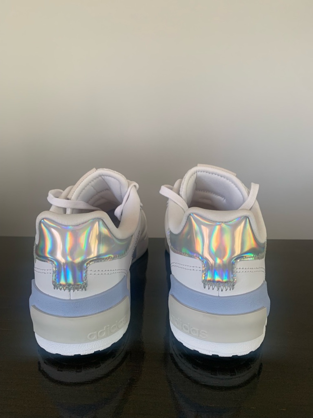 adidas Women's Postmove SE White Sneakers with blue and Iridescent Heel Accents - Picture 5 of 14